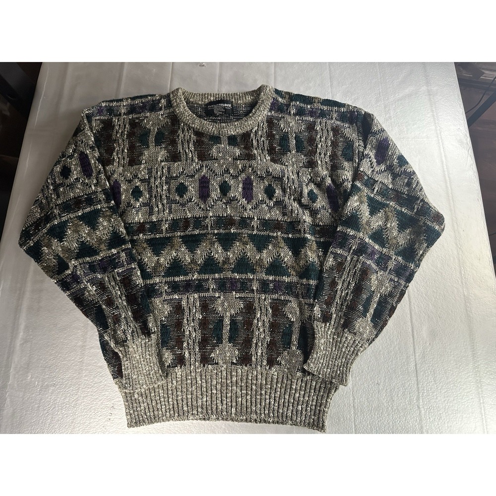 VTG‎ Expressions International Sweater Mens Large Coogi Style Geometric Knit Kor